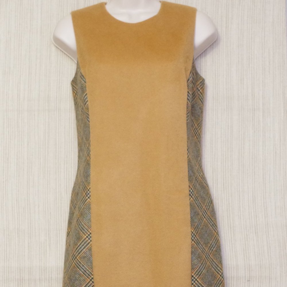 J.McLaughlin Camel & Plaid Shift Wool Blend Sleeveless Dress size:0